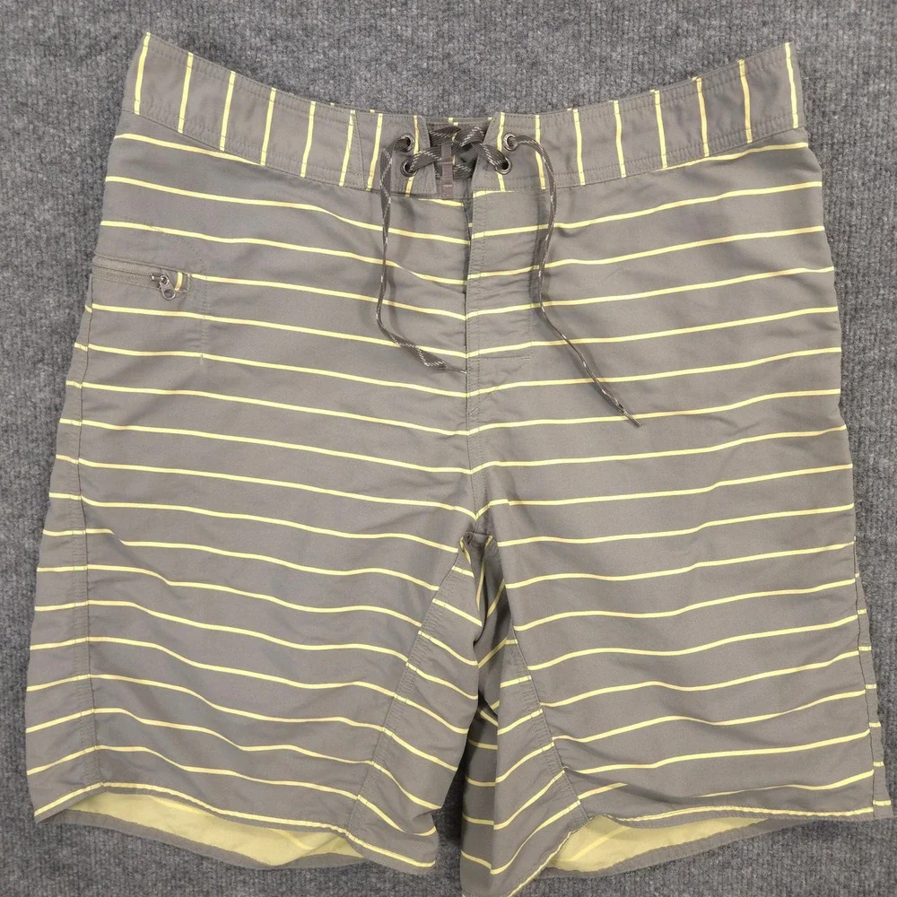 Patagonia Wavefarer Board Shorts Mens 33 (M) Gray Yellow Striped Swim Outdoor